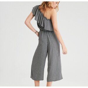 AE Women's Jumpsuit BLK WH Gingham One-Shoulder Cropped Wide-Leg M‎ Countrycore